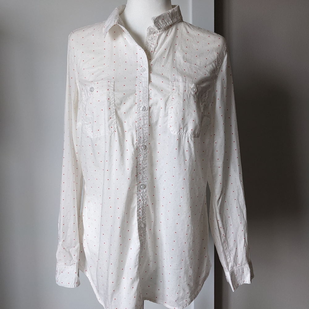 Old Navy, size M, white with light and dark pink polka dots, long-sleeved,blouse
